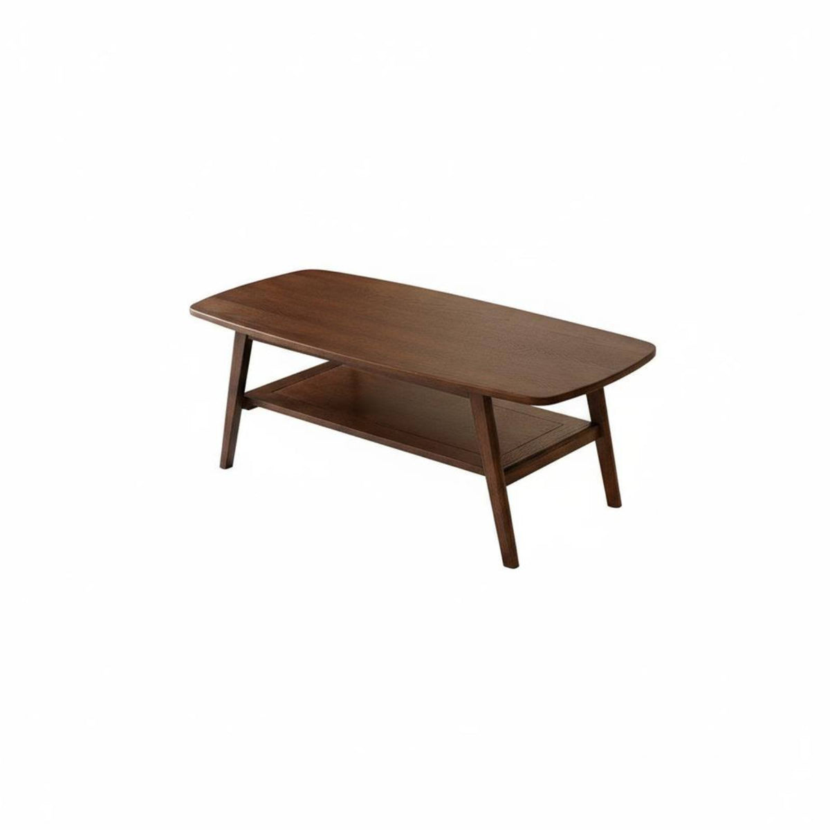 2-Tier Rectangular Coffee Table Minimalist Design Double-Deck Rectangular Table Rounded Corners Tapered Legs for Homeowners