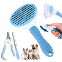 Complete Pet Grooming Kit with Self-Cleaning Brush and Nail Clippers (Blue)