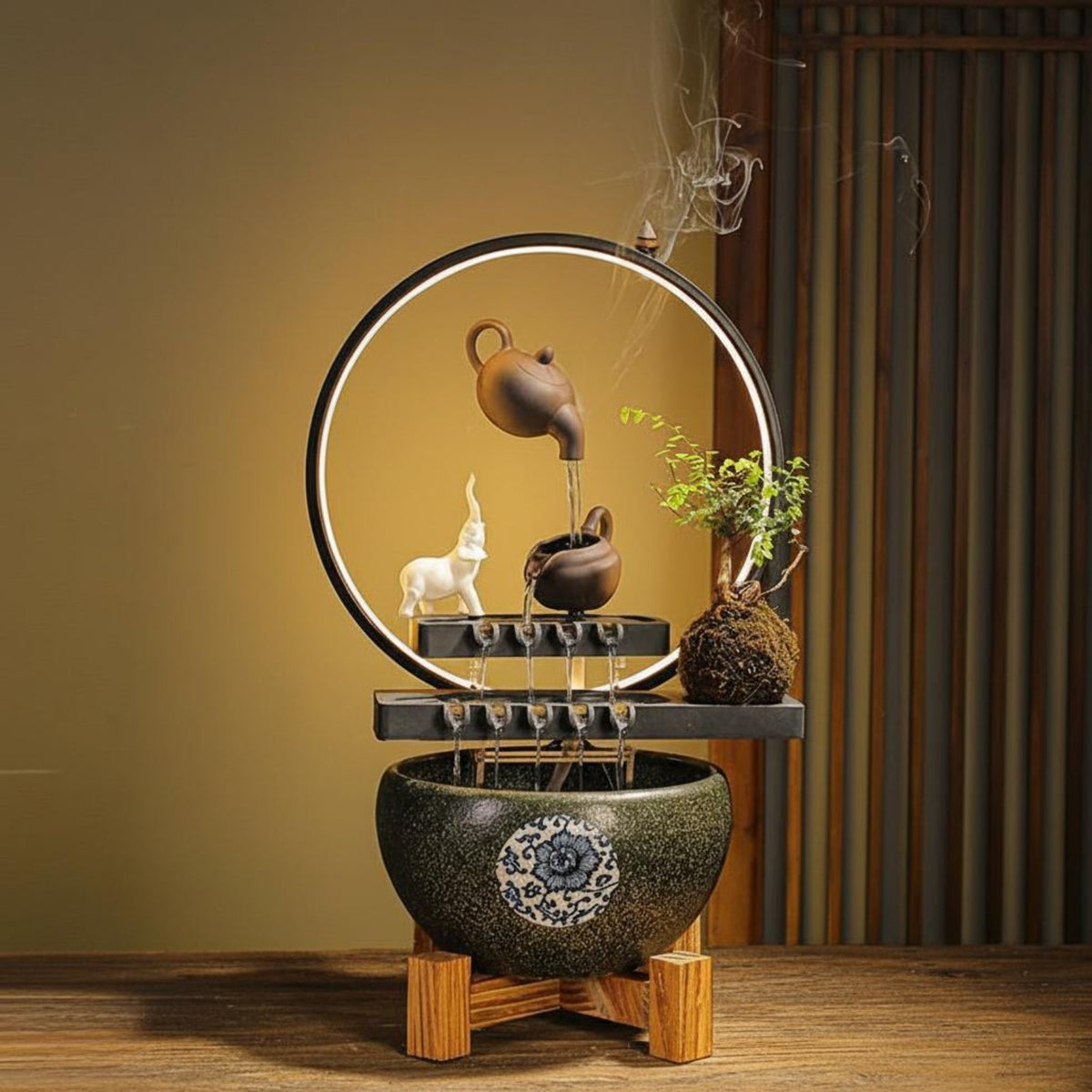 Creative Flowing Water Ceramic Decor with LED Light