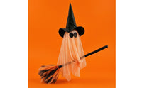 Spooky Flying Ghost with Witch Hat and Broom Floating Hanging Witch Ghost Festive Cute for Porch, Window, Haunted House, Garden