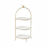 Gilded Feathered Cake Stand Decorative Display Multi Tier Dessert Stand Metal Frame Home Decor for Afternoon Tea