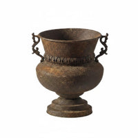 Metal Urn Planter Weathered Iron Planter Ornate Handles for Courtyard