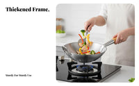Food Grade Round-Bottom Wok Uncoated Stir-Fry Pan sturdy Duty Cookware No Synthetic Coatings for Home Cooks, Cooking aficionados, outdoor enthusiasts, Gas Stovetops, Commercial Kitchen, BBQ, Camping