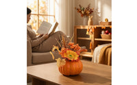 Pumpkin with Faux Leaves Harvest Fake Pumpkins Compact Decoration for Thanksgiving