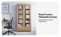 Hardwood Wood Construction Wooden Hutch with Glass Doors Multitier Shelving book cabinet Simple Design Display Cabinet Modern design for Book Lovers, residents, Collectors, Study Room, Home Office