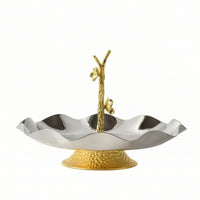 Decorative Tray with Pedestal Textured Bowl Silver for Home Decorators, Hosts