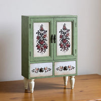 Vintage Floral Jewelry Cabinet Solid Wood for Living Room