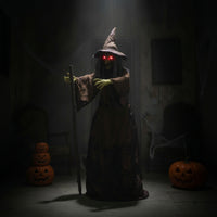 Standing Decoration with Glowing Spectral Figure with Robe Freestanding Prop for Halloween, Eerie Dwelling, Entryway