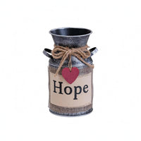 Galvanized Milk Can Vase Heart-Shaped Tag Home Decor Weathered