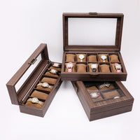 12-Slot Watch Storage Box with Wood Grain PU Leather