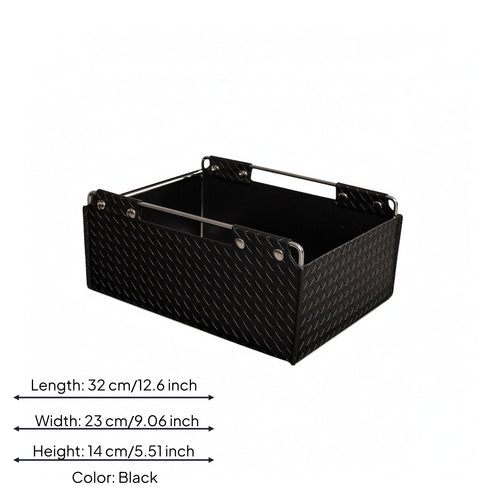 Woven Leather Basket Metal Corner Rods Rectangular Storage Basket Black Interior