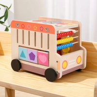 Multifunction Push Toy Early Learning Wooden Activity Car Educational Wooden Shape Sorter Toy for Young Children, Preschoolers, Home Play
