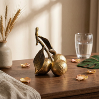 Gold Lemon Ornament Textured Surface Fruit Statue Artisanal for Bookshelf