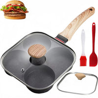 Non-Stick 4-Hole Egg Frying Pan with Lid, Mini Pancake Pan