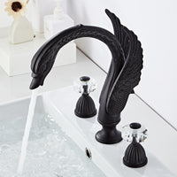 European Style Black Copper Three-Hole Basin Faucet with Crystal Handle