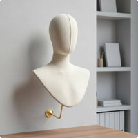 Wall-Mounted Mannequin Bust Linen-Like Cover Hat Hairpiece Display Stand Space