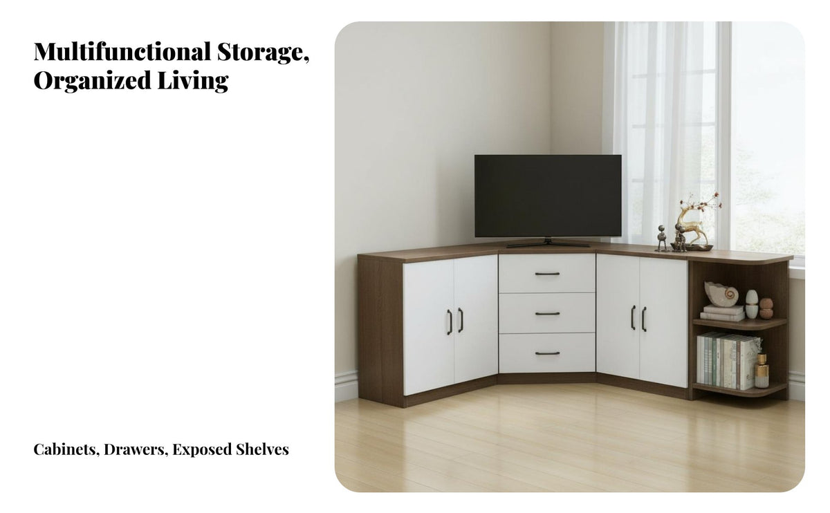 Corner TV Stand Space-Saving Corner-Shapedd TV Stand Modern Minimalist Look Electronics Center for Families, Residents, Living Room, Bedroom