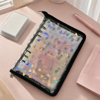 A5 Laser Heart Zipper Binder for Stickers and Cards, 6-Hole Loose-Leaf Notebook