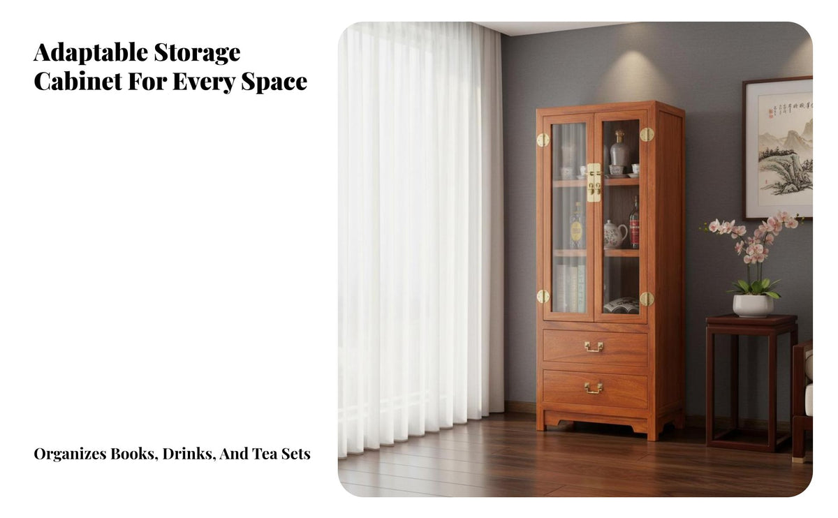 New Chinese Aesthetic & Appearance Glass Door Display Hutch Multi-Functional bookshelf Storage Furniture for Book Lovers, Collectors, Homeowners, Foyer, Living Room, Office