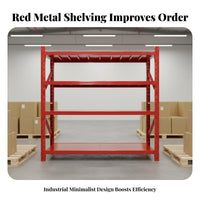 Red Metal Storage Rack Modular Design Adjustable Multi-Layer Shelf High Load Capacity Heavy Duty Warehouse Shelving for Homeowners, Stockroom, Factory