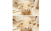 Highland Cow Stuffed Animal with Long Horns Shaggy Highland Cow Stuffed Animal Doll Soft Realistic for Children, Bookshelf