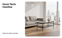 2-Tier Glass Top Table Modern Design 2-Tier Fluted Glass Table Minimalist Living Space Design Room Furniture for Homeowners, Adults, Lounge Area