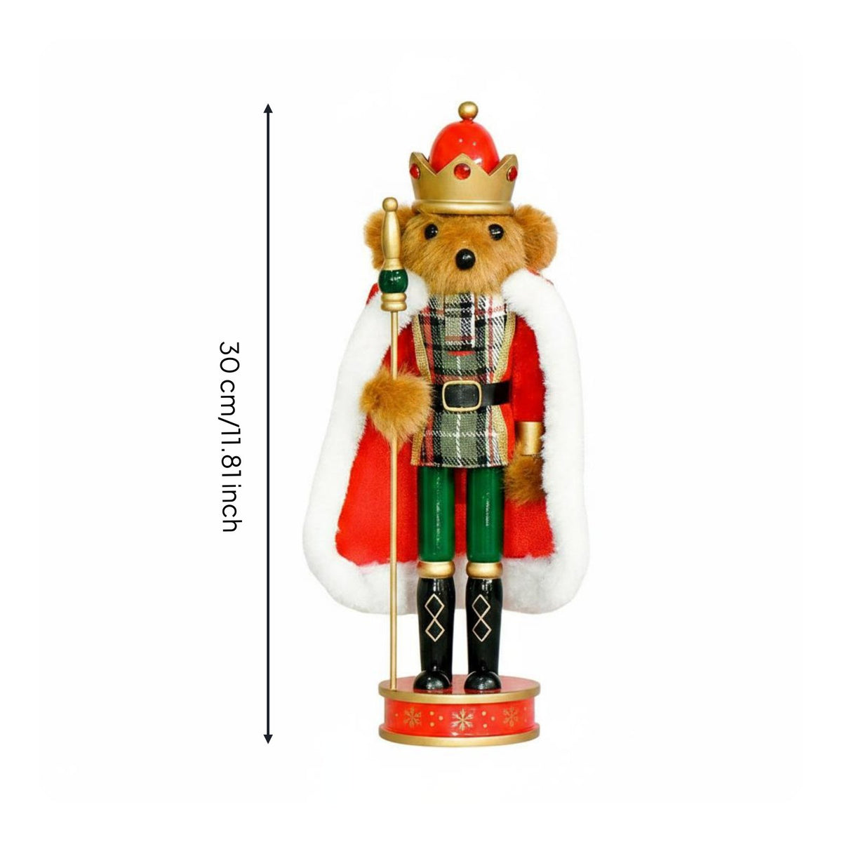 Wooden Bear Nutcracker Festive Cape Bear Nutcracker Handcrafted Look Seasonal Decoration for Display, Gift Christmas
