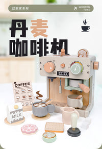 Wooden Simulation Coffee Machine Toy for Kids Pretend Play