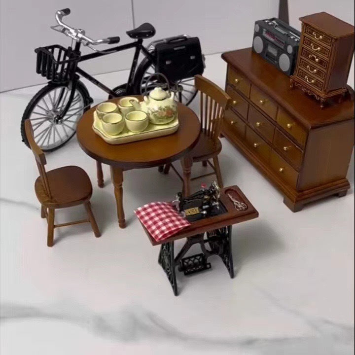 Miniature Home Scene Model Gift Set with Metal Toy Drawer Cabinet