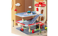3 Level Car Garage Interactive Play Wooden Parking Center Wooden Parking Garage for Kids