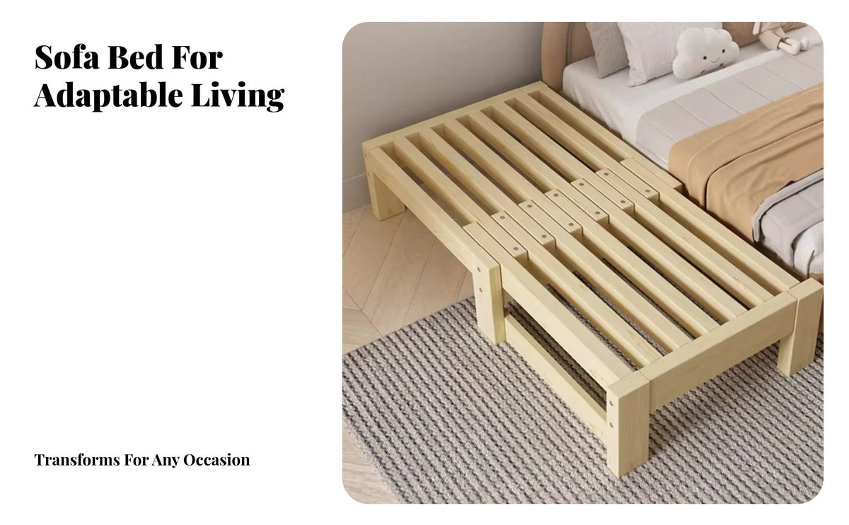 Extendable Design Pull-extendable Slatted Bed Frame Space-Saving Daybed two-in-two-in-oneUse Household Furniture Pullextendable Trundle on Casters for Apartment Dwellers, Single Adults, Homeowners, Small Spaces, Living Room, Bedroom