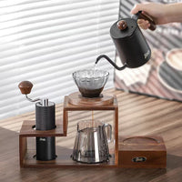 Walnut Wood Storage Rack for Coffee Pour-Over Set and Hand Grinder