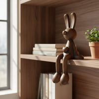 Hare Figurine with Dangling Legs Wood-Grain Bunny Shelf Sitter Rustic Hare Figurine for Windowsill, Desk