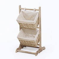 Wooden Ladder Shelf with Woven Baskets, Freestanding Organizer Bin for Book Storage, Toy Storage, Home Office