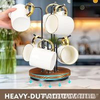 Wooden Rotating Coffee Cup Holder Rack for Living Room and Bar