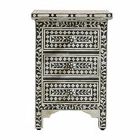 2-Drawer Nightstand with Floral Painting Distressed Finish Bedside Table Vintage Look Curved Legs for Apartment Dwellers