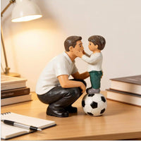 Father Son Soccer Figurine Resin Material Father and Son Sports Statue Gift Idea