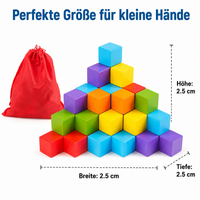 Wooden Cubes Building Blocks, 50 Pieces Natural Wood Building Bricks, Motor Skills Promotion from Age 3
