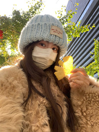 GREENHOUSES手工韩国贴布保暖护耳冰岛粗毛线冷帽针织帽子显脸小