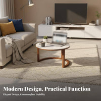 Round Coffee Table with Drum Storage Extendable Design Fluted Nesting Table Set Easy to Clean Central-Era Modern Design