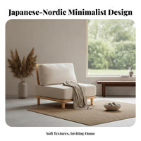 Armless Wooden Couch Wabi-Sabi Aesthetic Upholstered Settee Nordic Inspired Sturdy Construction for Homeowners, Students, Study