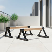 2 Pieces Upper-Body Press Stands with Wooden Grips Triangular Wooden Parallettes Compact Barres Pompes En Bois for Calisthenics Athletes, Home Gym