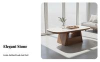 2 Pieces Coffee and End Table Set Small Space Solution Oval and Cylinder Table pair Minimalist Design Household Furniture for Families, Homeowners, Den