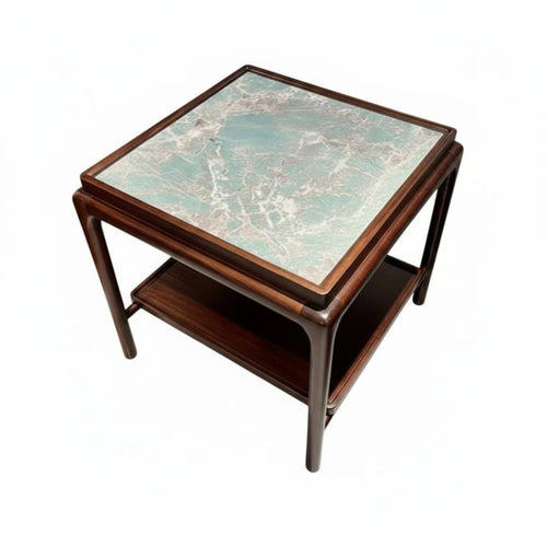 Square Corner Table with Drawer New Chinese Design Home Furniture Sintered Stone Top Dual-Level Shelf for Renters, Adults