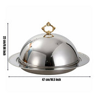 Stainless Steel Serving Platter with Lid High-End Cloche Serving Dome with Tray Multipurpose Cloche Dish Cover for Restaurant