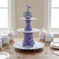 3-Tier Mermaid Cupcake Stand Glitter Details for Baby Shower, Girls