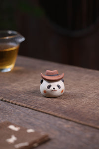 宜兴紫砂茶宠大熊猫摆件功夫茶道配件茶玩茶具戴帽子盖托茶盘批发