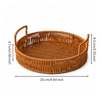 Imitation Rattan Tray with Handles Versatile Woven Tray with Handles Lightweight Round Serving Basket for Kitchen Counter