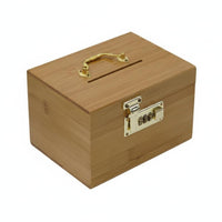 Wooden Piggy Bank with Combination Lock Treasure Chest Home Decoration for Adults