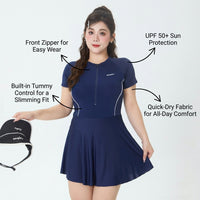 Swimsuit for Girls and Women with Short Sleeve Design, One-Piece Monokini with Chest Pads for Support and Coverage